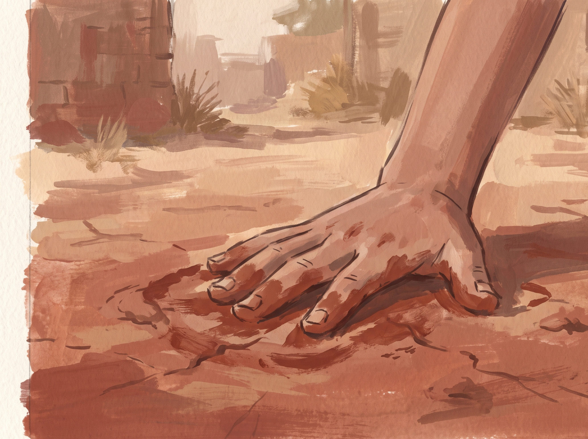 A hand in red dirt