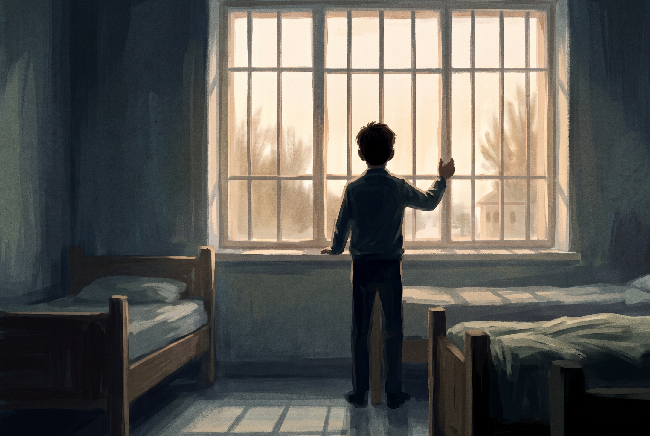A boy standing at the window