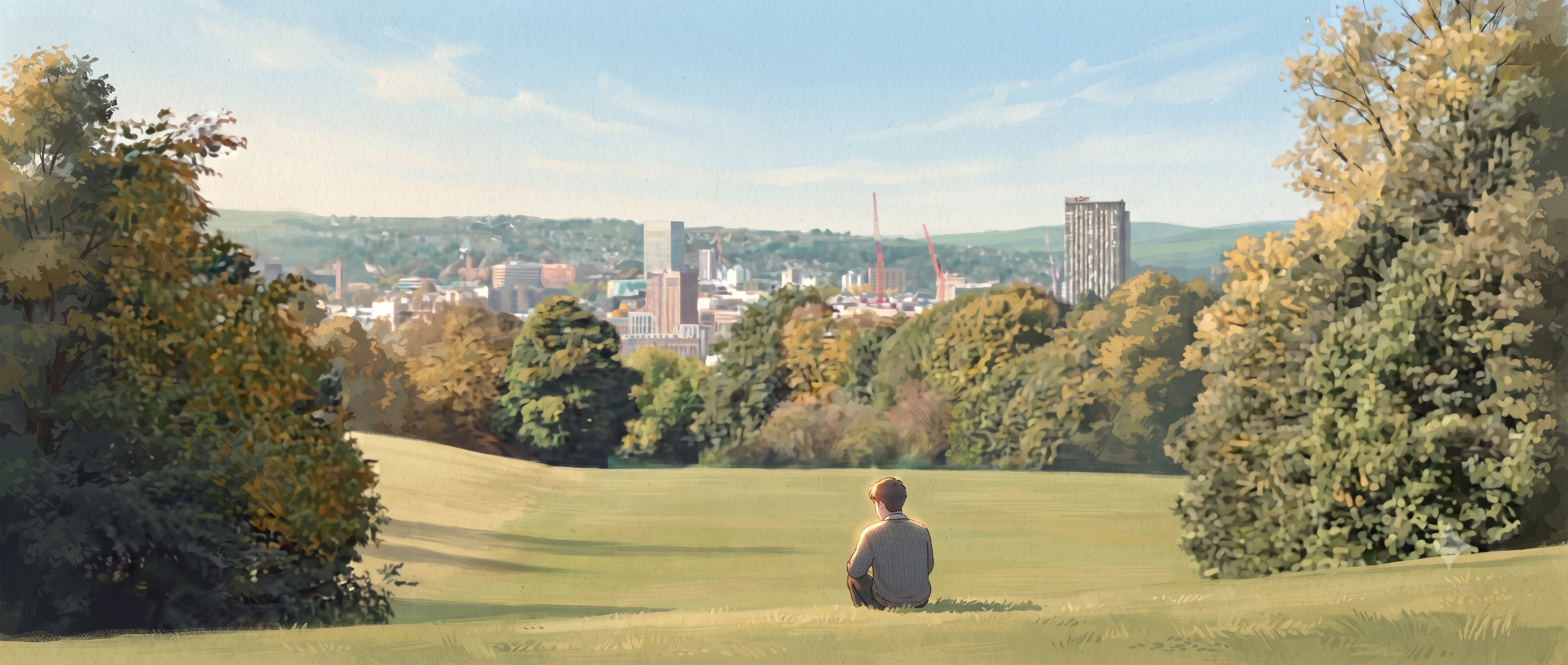 A figure looking out over Sheffield