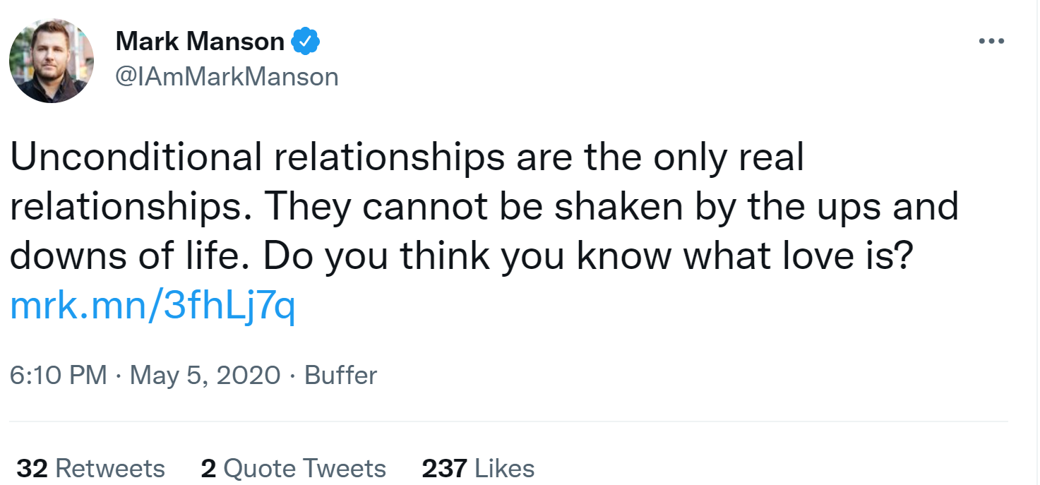 Mark Manson Unconditional Love tweet