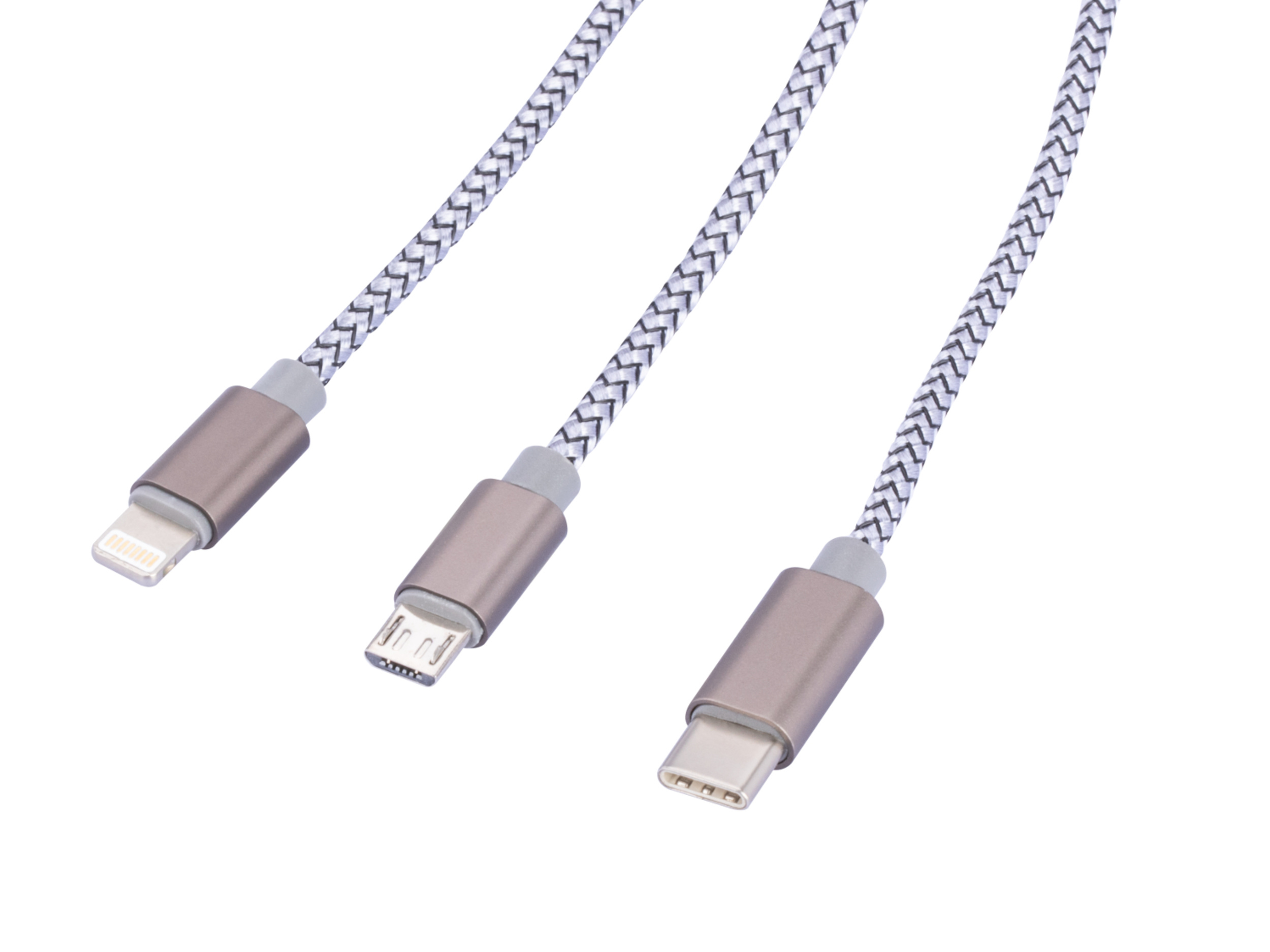 Drei Stecker: 8-Pin, Micro-USB und USB-C