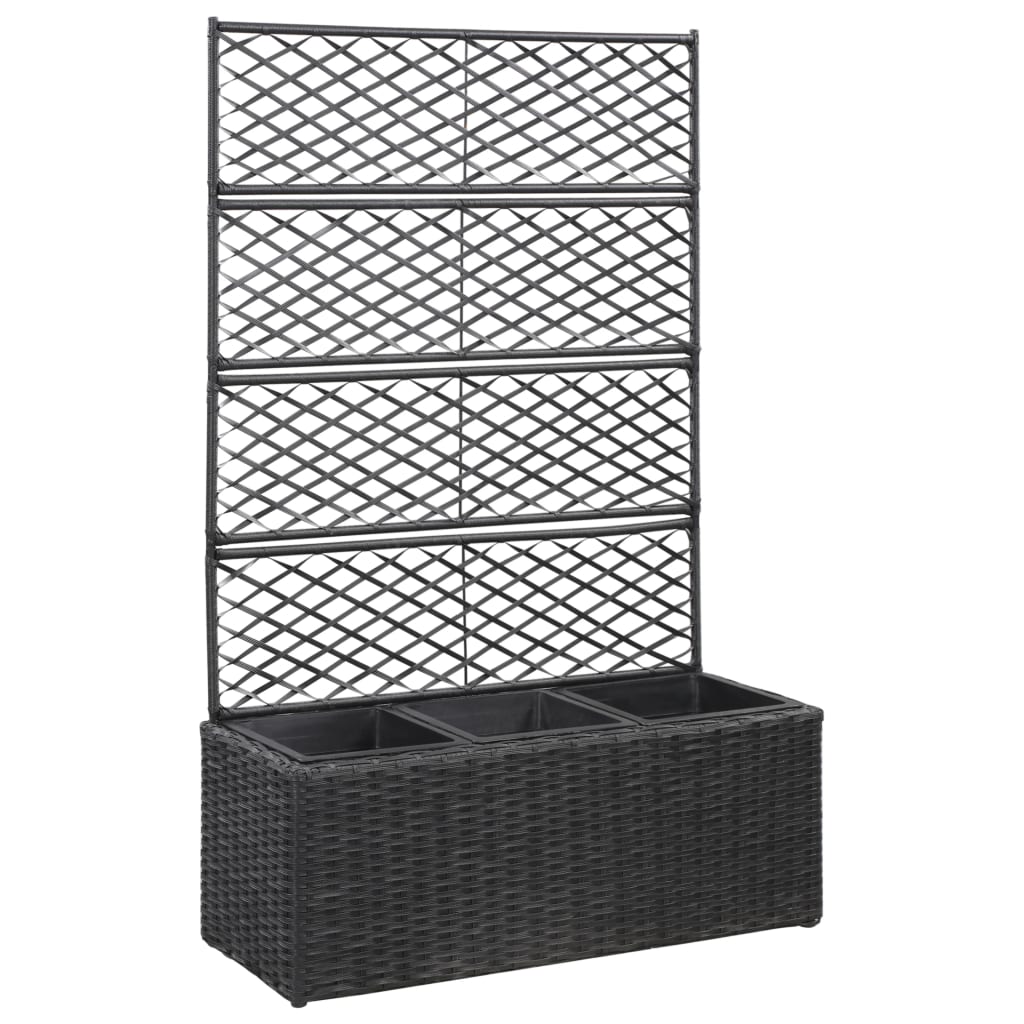 vidaXL Trellis Planter with 3 Pots 83x30x130 cm Poly Rattan Black (Pots