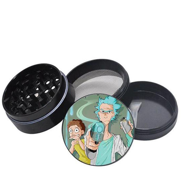 Grinder Rick et Morty 50 mm en 4 parties moulin à épices alliage en zinc  durable robuste noir broyeur d'herbes séchées avec sa petite spatule à  pollen