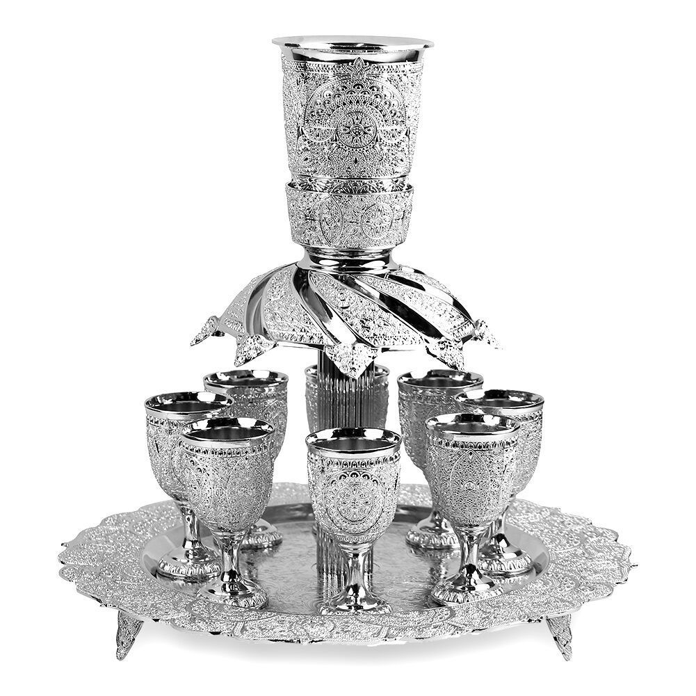 Nua Collection 58266 Fountain Set Filigree Design Silver Plated 8 Cups