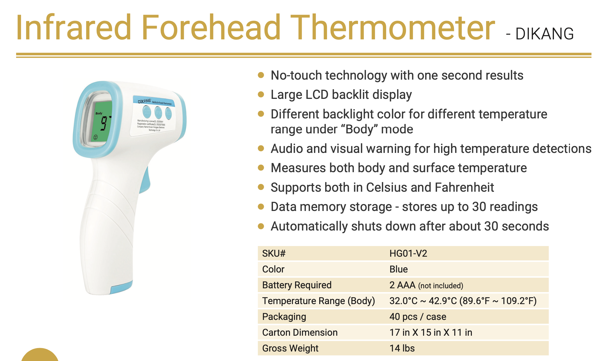 Dikang Blue Infrared Forehead Thermometer Infrared Thermometer Magic Ice Cube Llc