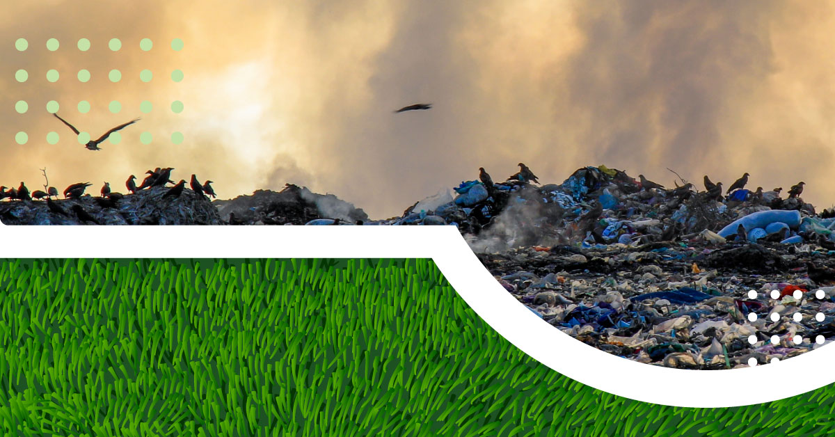 Landfill in the top half of the image and artificial turf in the bottom half of the image