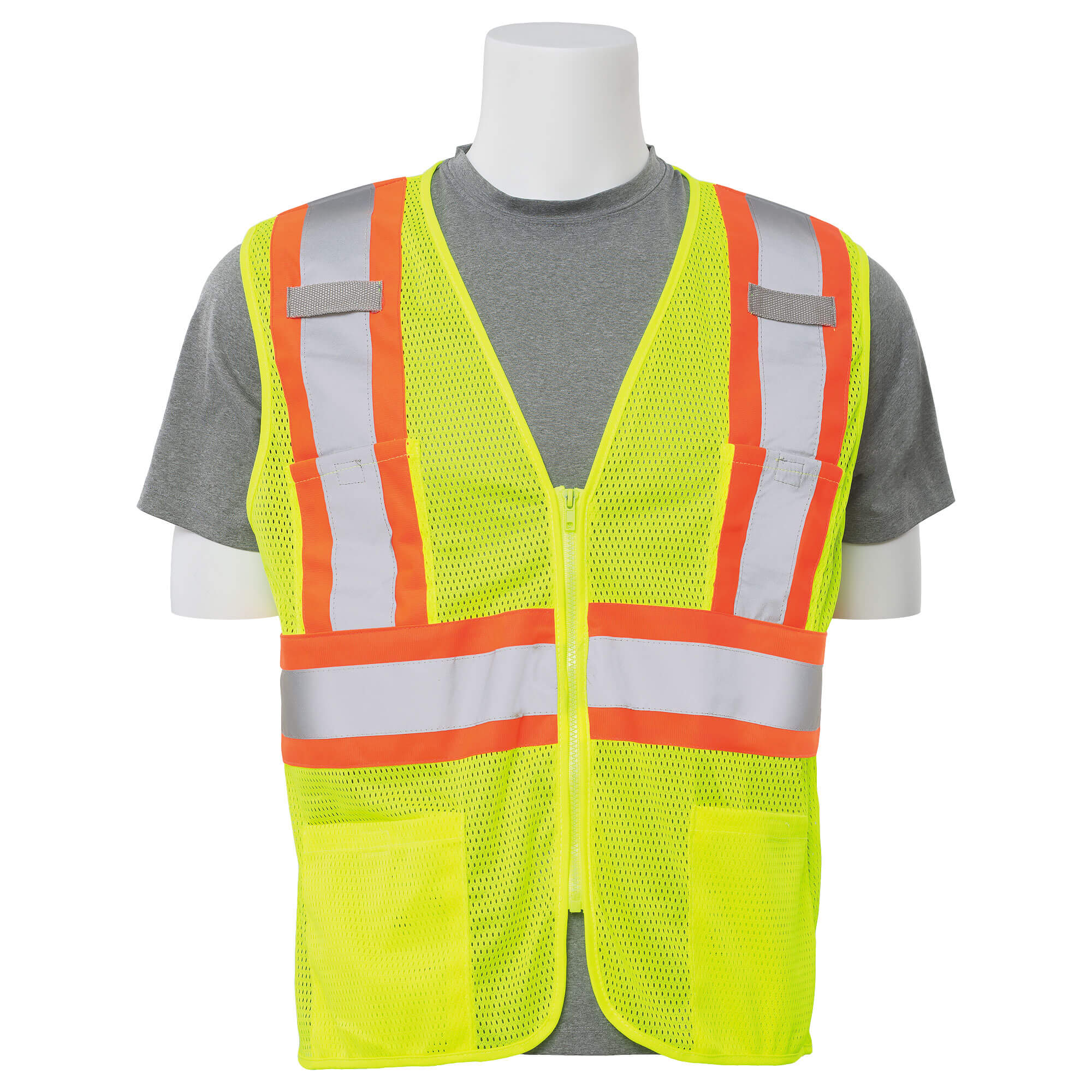 LIME MESH VEST CLASS II LG ORG & SILVER STRIPE