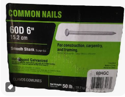 NAILS FOR WHISKERS 50LB BX 6 1/4"  60D COMMON APPRX 500/BOX