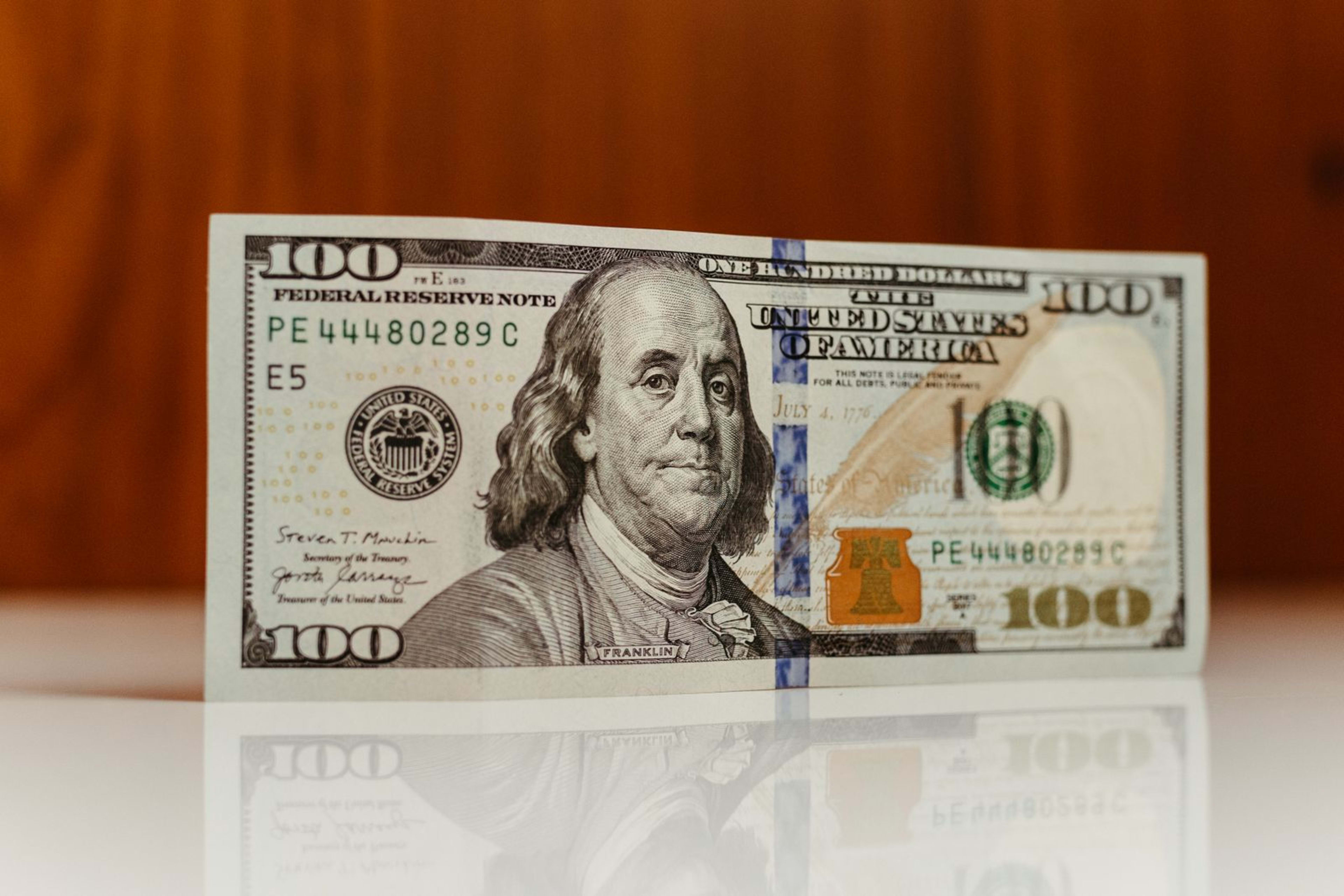 Close-up of a US one-hundred-dollar Federal Reserve Note