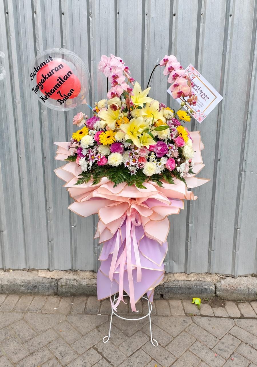Standing Flower Mix Kuning Pink Premium with Ballon