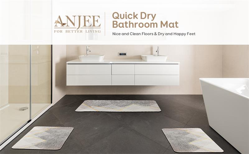 Anjee Absorbent Quick Dry Bath Mat, Diatomaceous Anti-Slip Shower Rugs,  17.5x30 inch, Gray 