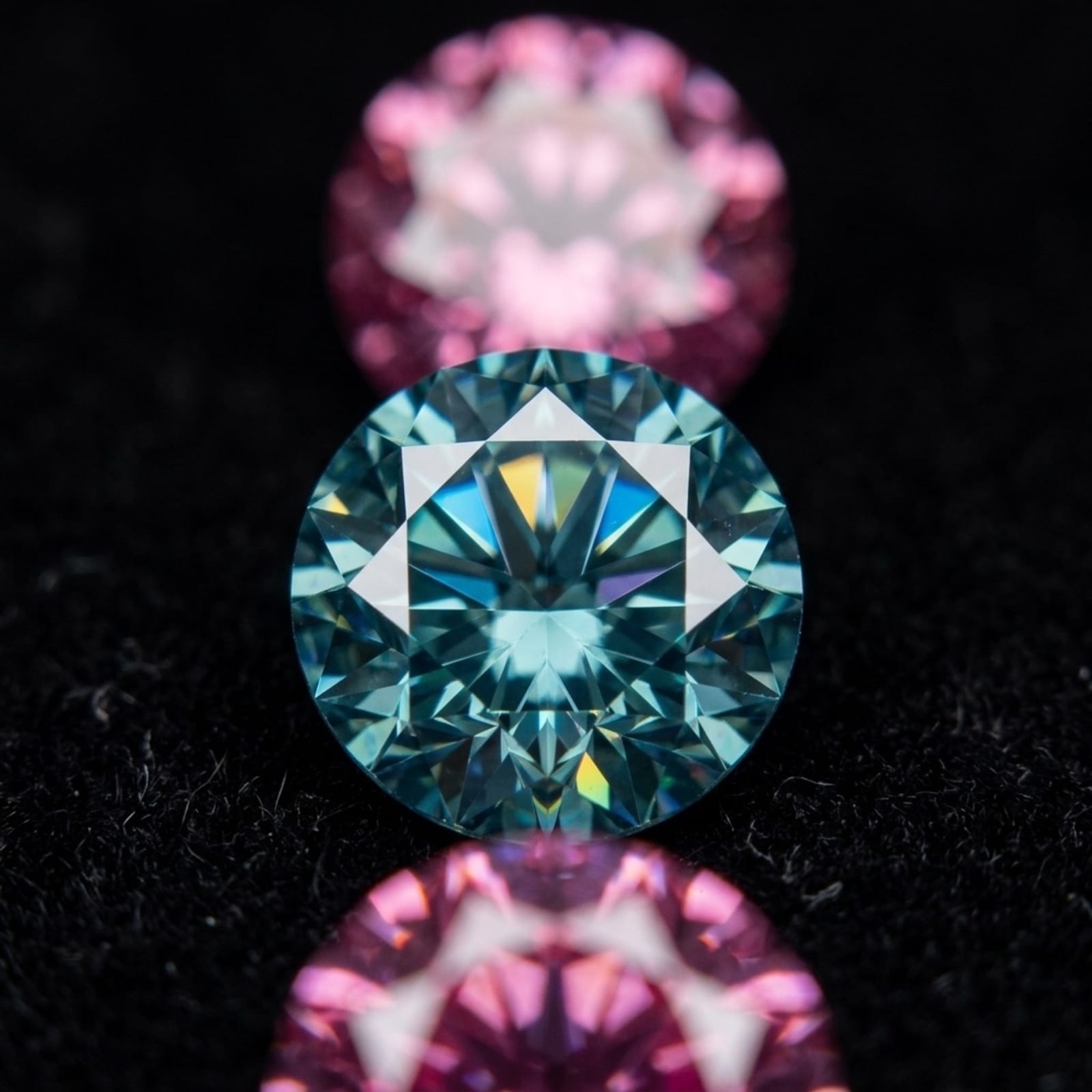 Moissanite merah biru merah muda