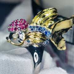 Natural ruby & sapphire & cat eye chrysoberyl ring