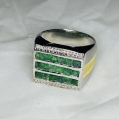 Natural Emerald princess cut with moissanite 