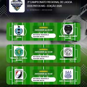 Rodada de domingo 29/03/2026 movimenta o Campeonato Regional de Lagoa dos Patos MG 2026