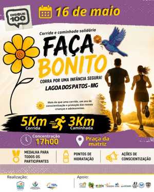 Faça Bonito 2026: Lagoa dos Patos realiza Corrida e Caminhada Solidária em defesa da infância e adolescência