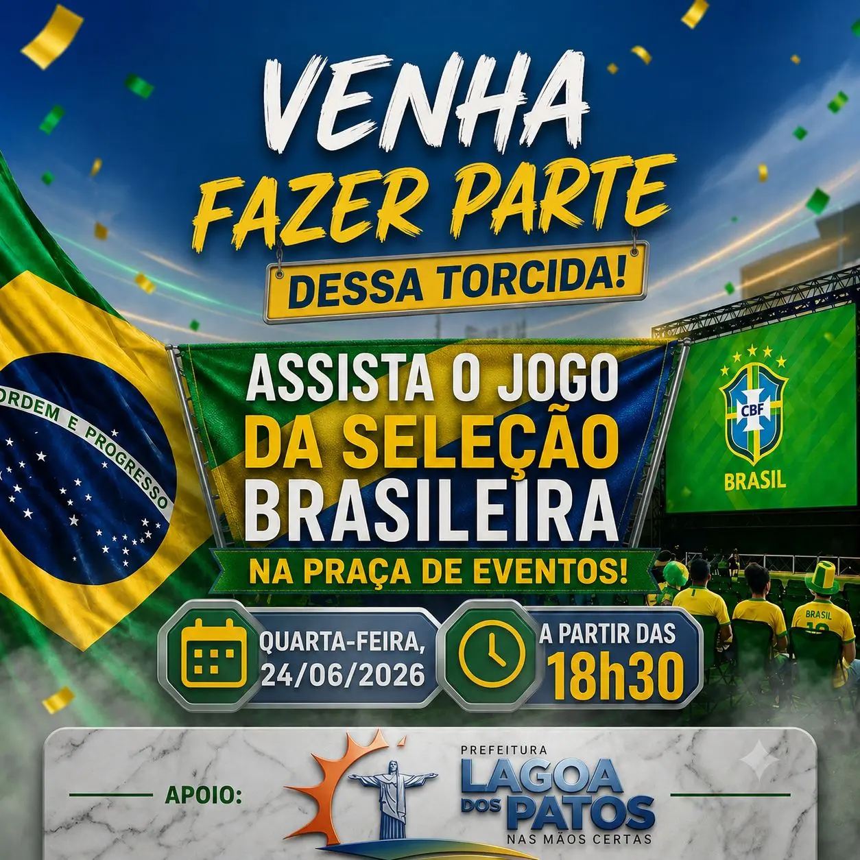 Assista ao Jogo da Seleção Brasileira em Lagoa dos Patos Evento Gratuito na Praça