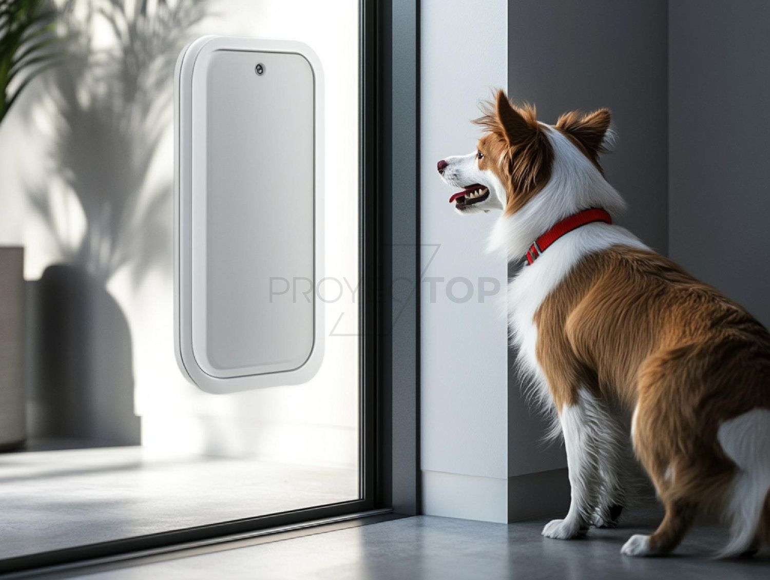 Gatera integrada en panel de vidrio templado para permitir el acceso de mascotas en cerramientos acristalados