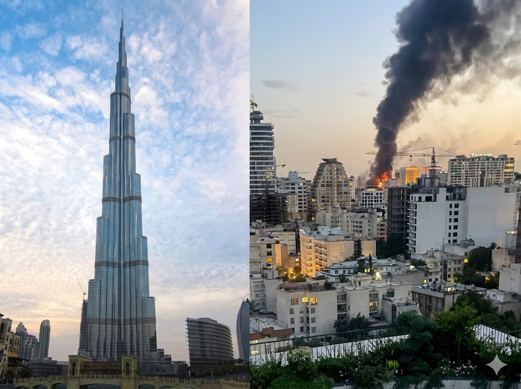 Smoke rising after explosion at Palm Jumeirah Dubai following Iran strike