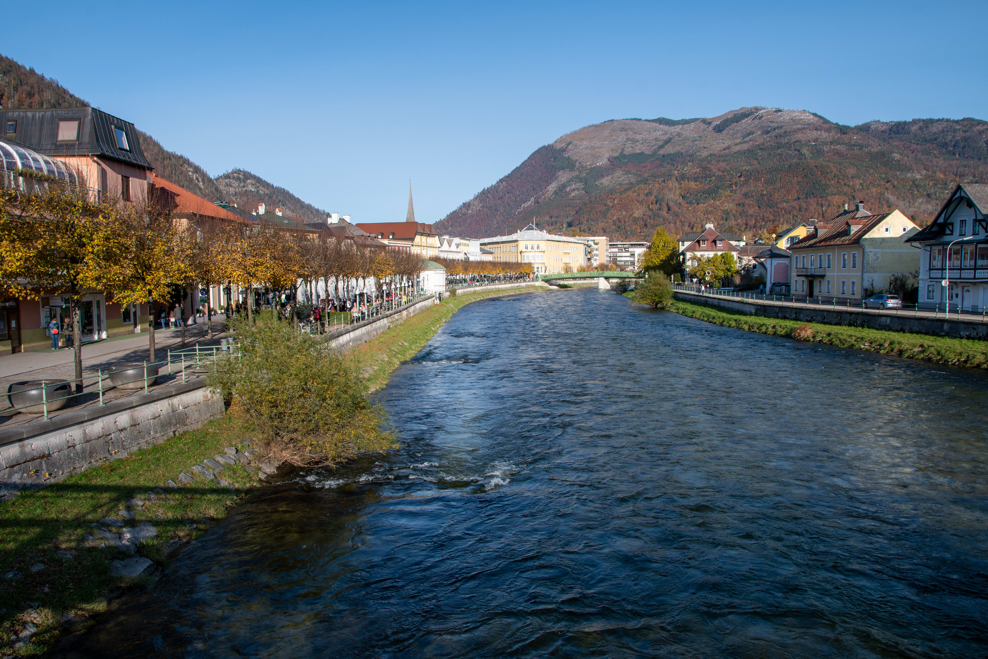 The historic city Bad Ischl in Upper Austria nexts to the river.