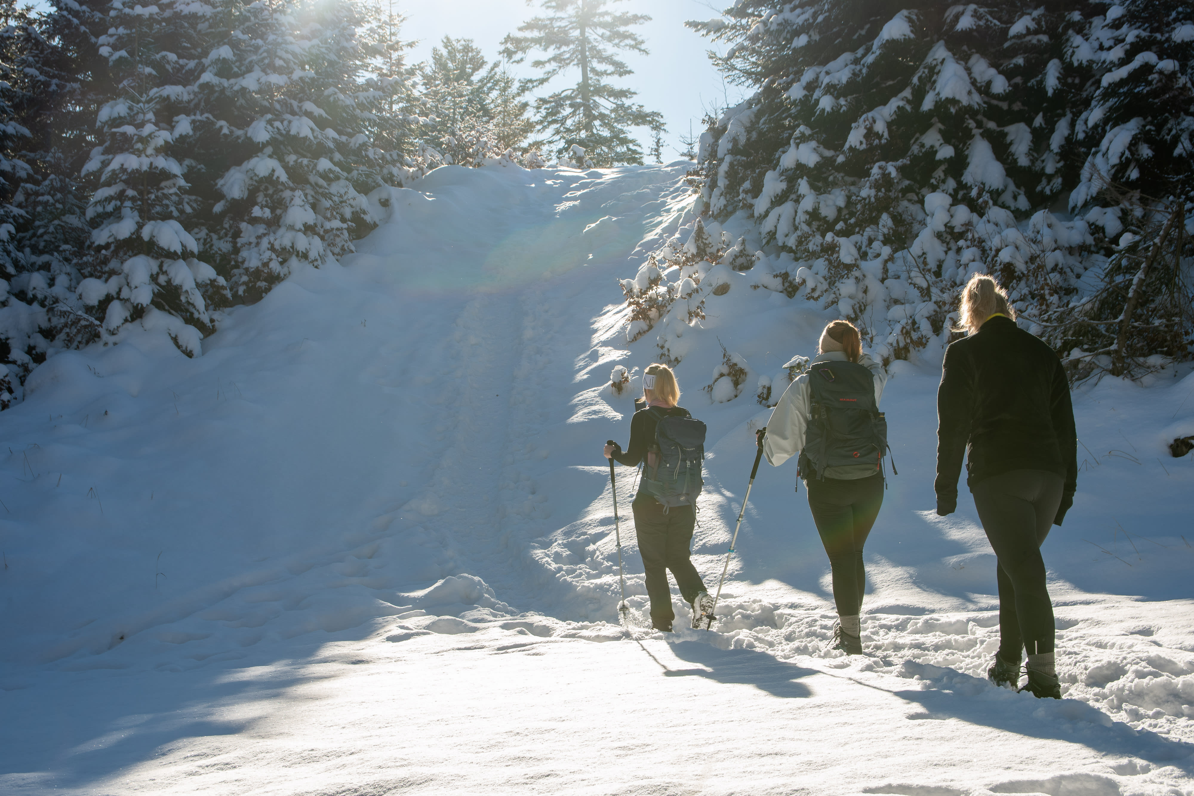 Hiking up the Mittagsstein in a snow-covered winter wonderland.
