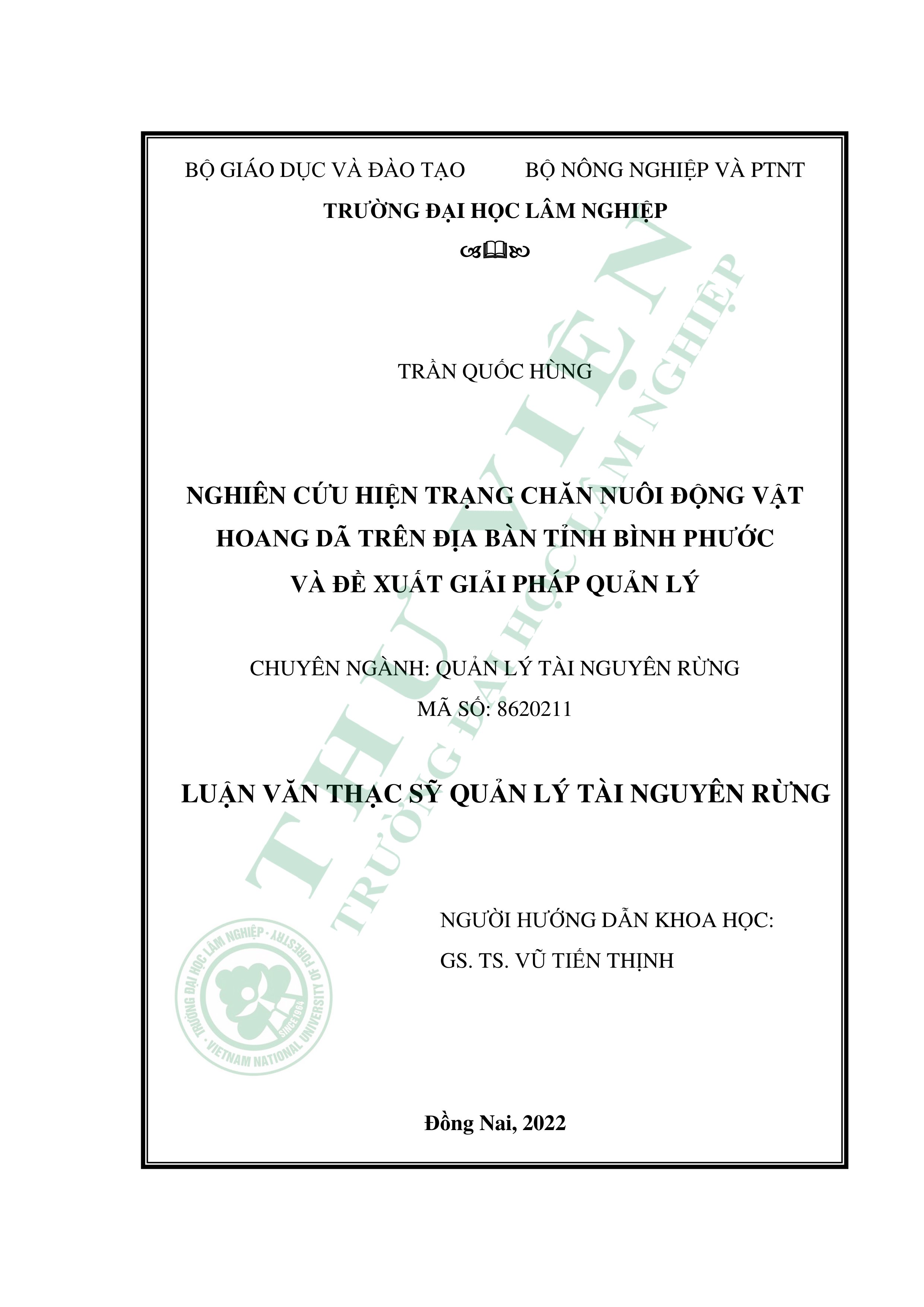 Nghiên Cứu Hiện Trạng Chăn Nuôi Động Vật Hoang Dã Trên Địa Bàn Tỉnh Bình Phước Và Đề Xuất Giải Pháp Quản Lý