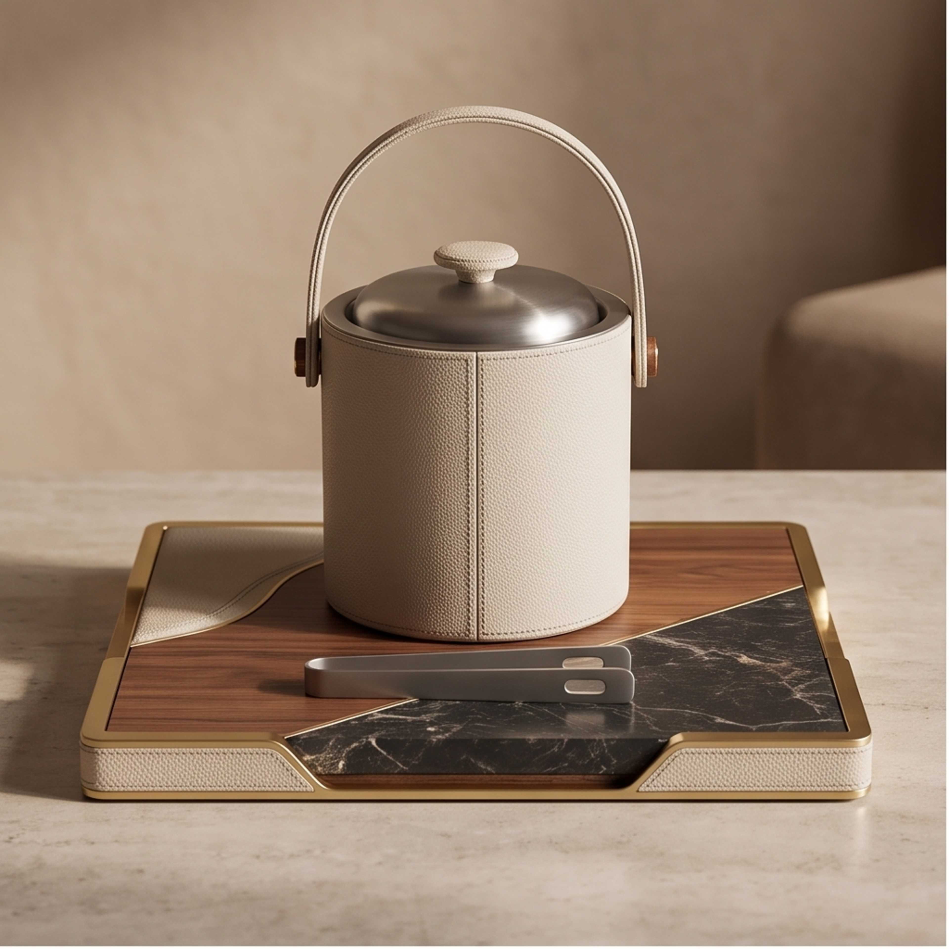Leather Wrapped Ice Bucket angle 2
