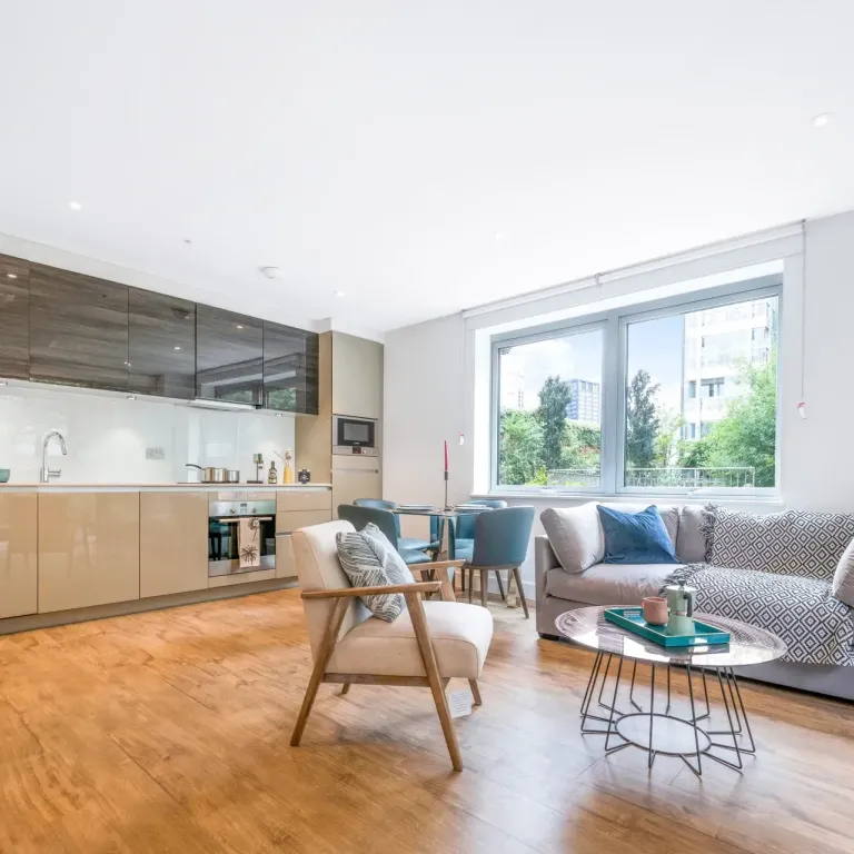 Thumbnail Open-plan kitchen and living area at Fizzy Canning Town with large window and modern decor