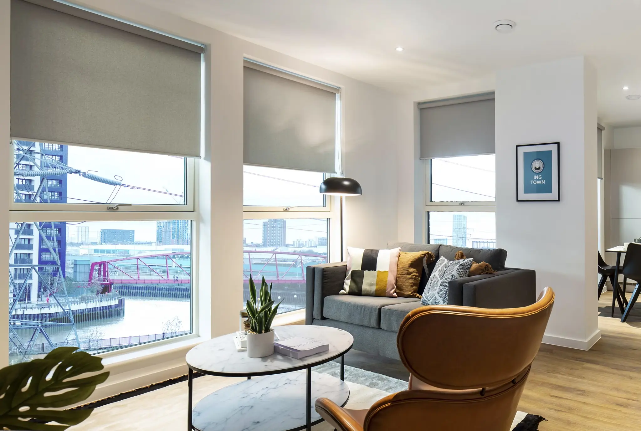 Thumbnail Modern living room at Fizzy East16 with river views and stylish furnishings