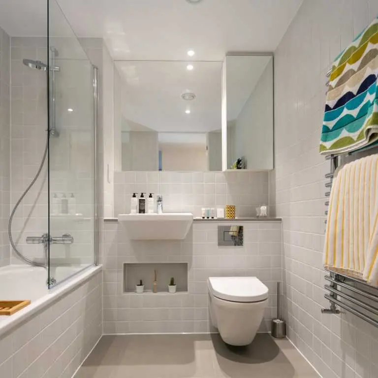 Thumbnail Contemporary bathroom at Fizzy Hayes with walk-in shower bath, wall-hung toilet, and large mirror above the sink
