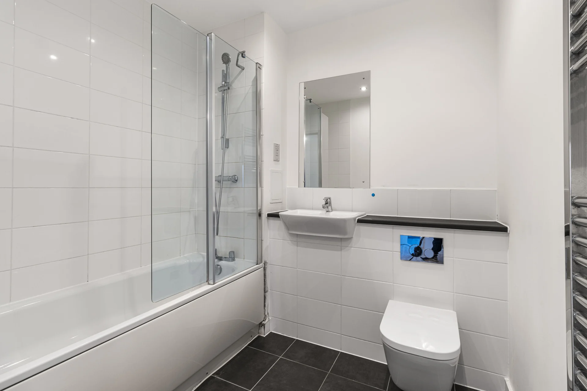 Thumbnail Modern white bathroom at Fizzy Walthamstow with bath and overhead shower