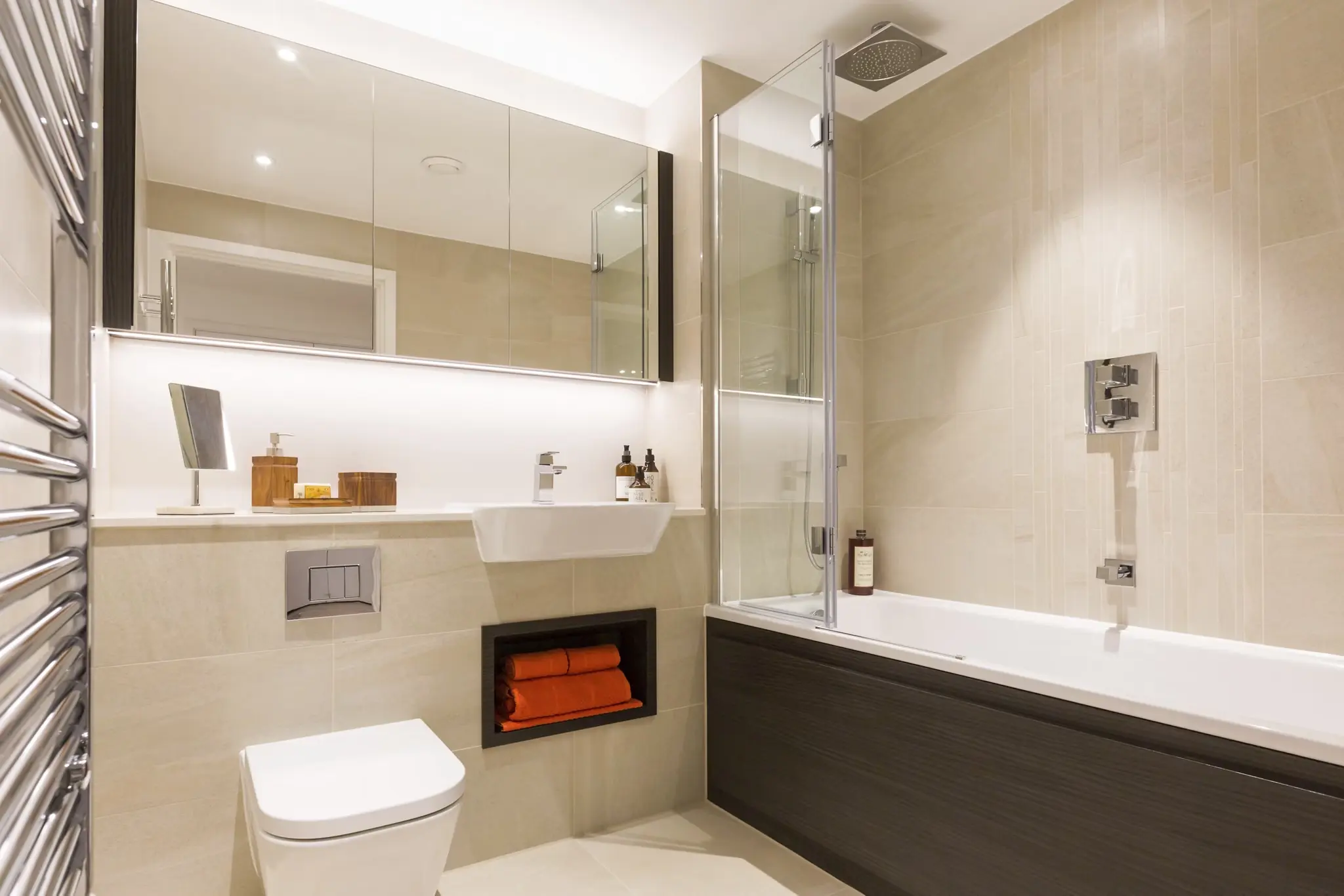 Thumbnail Modern bathroom at MyLo Aldgate Place with built-in storage and walk-in shower