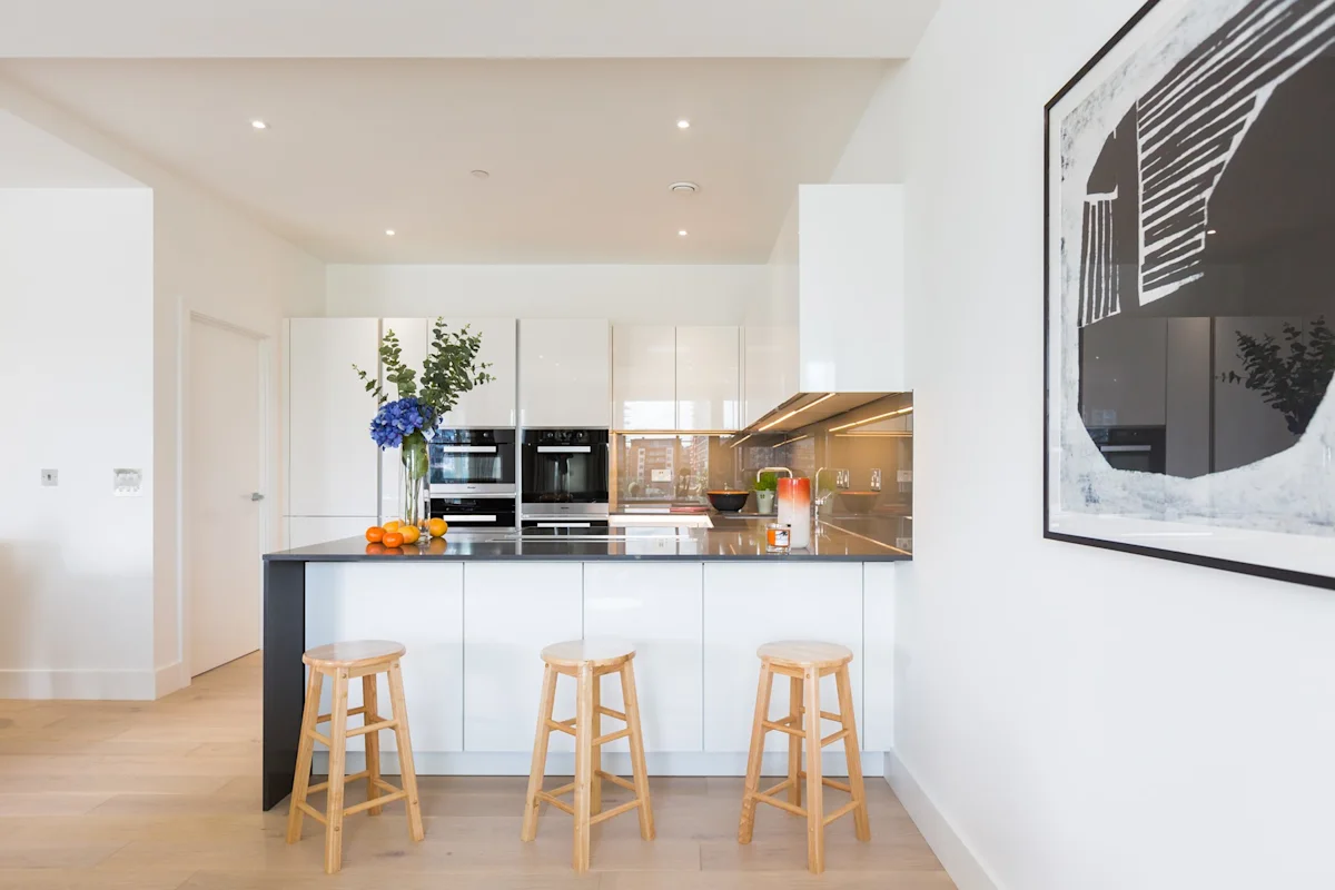 Thumbnail Contemporary kitchen with island seating at MyLo Fulham Riverside