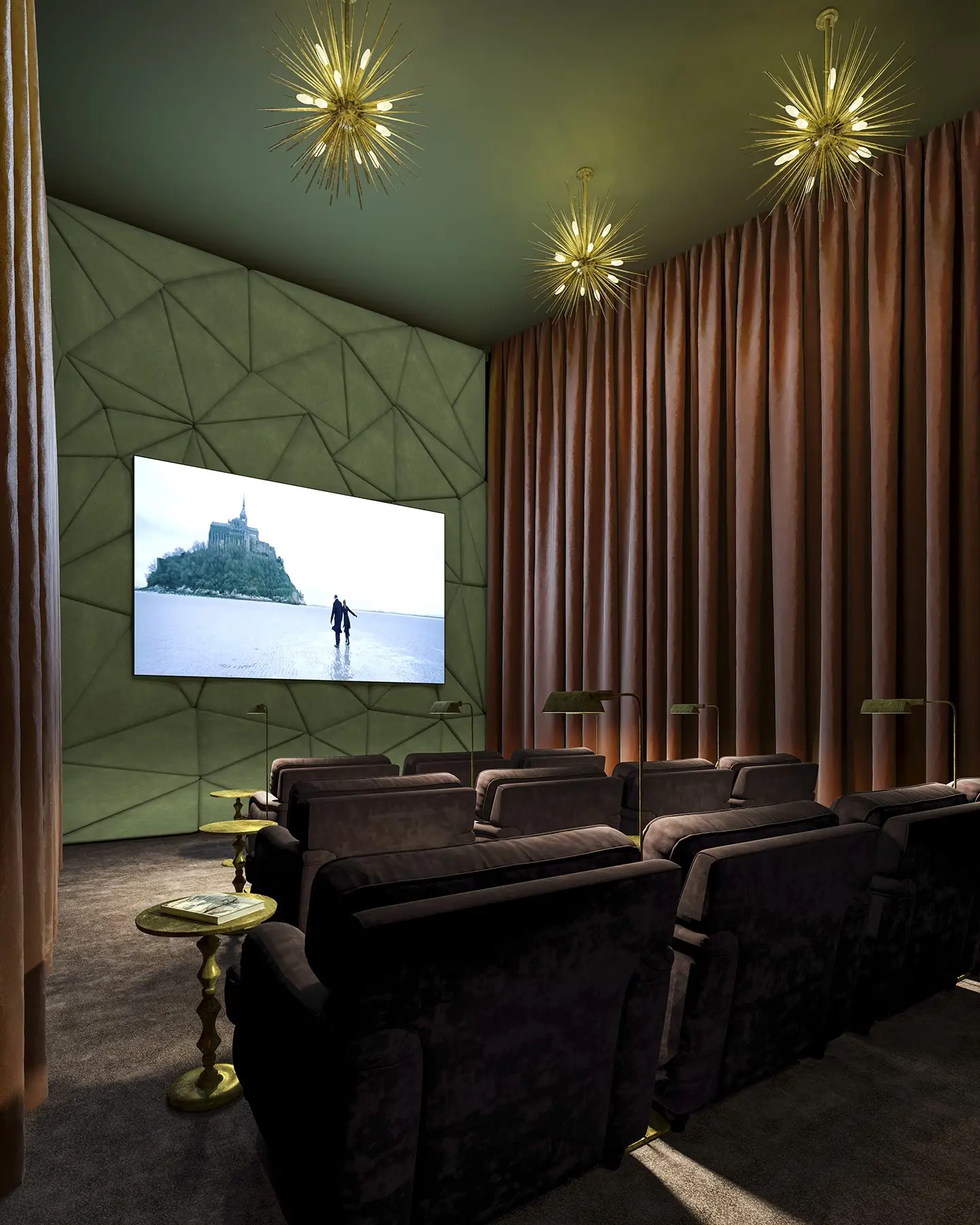 Thumbnail Sailmakers cinema room with large screen, surround sound system, and tiered seating with comfortable armchairs