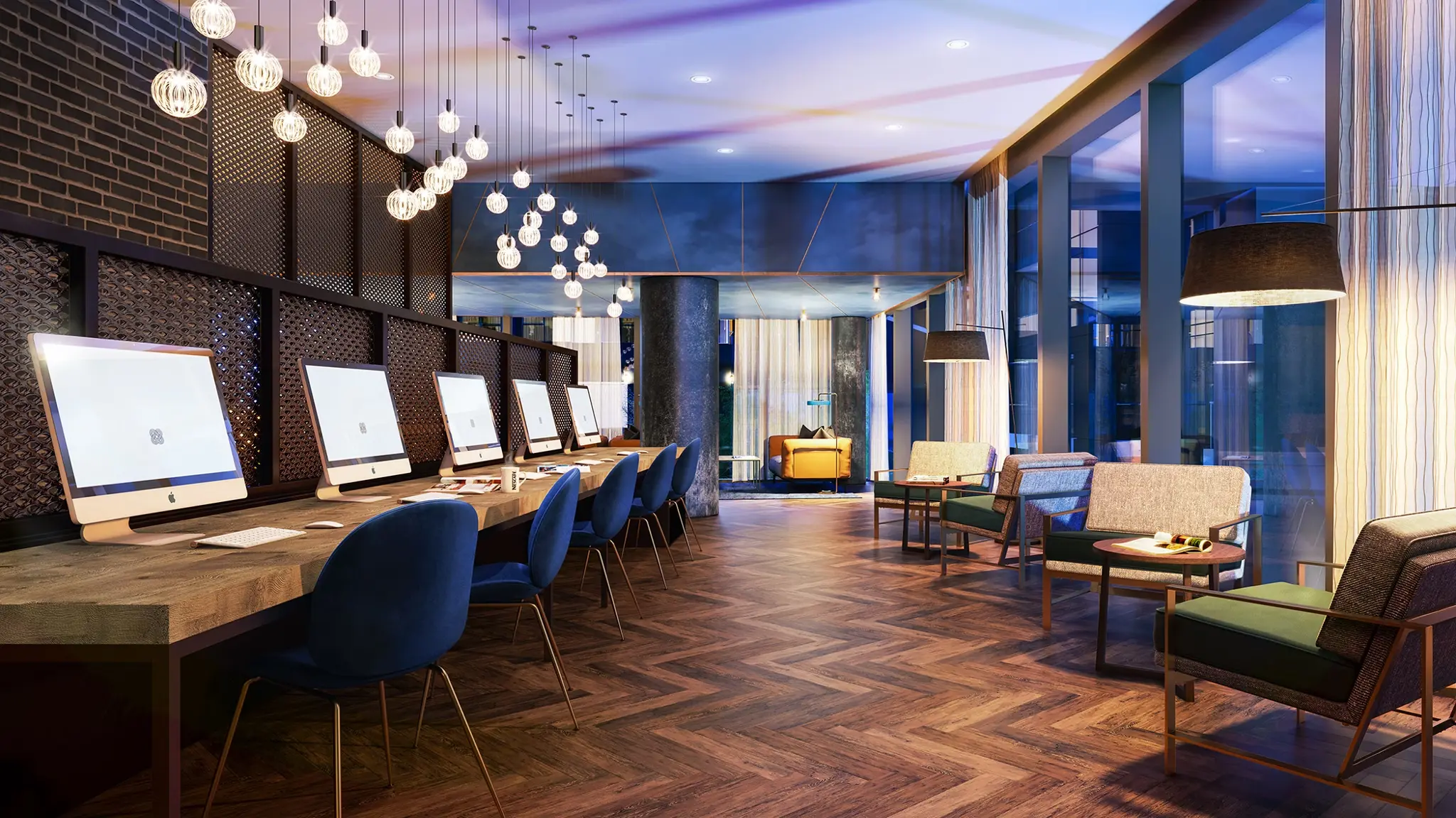 Thumbnail Sailmakers co-working space with long shared tables, modern chairs, and large windows providing natural light