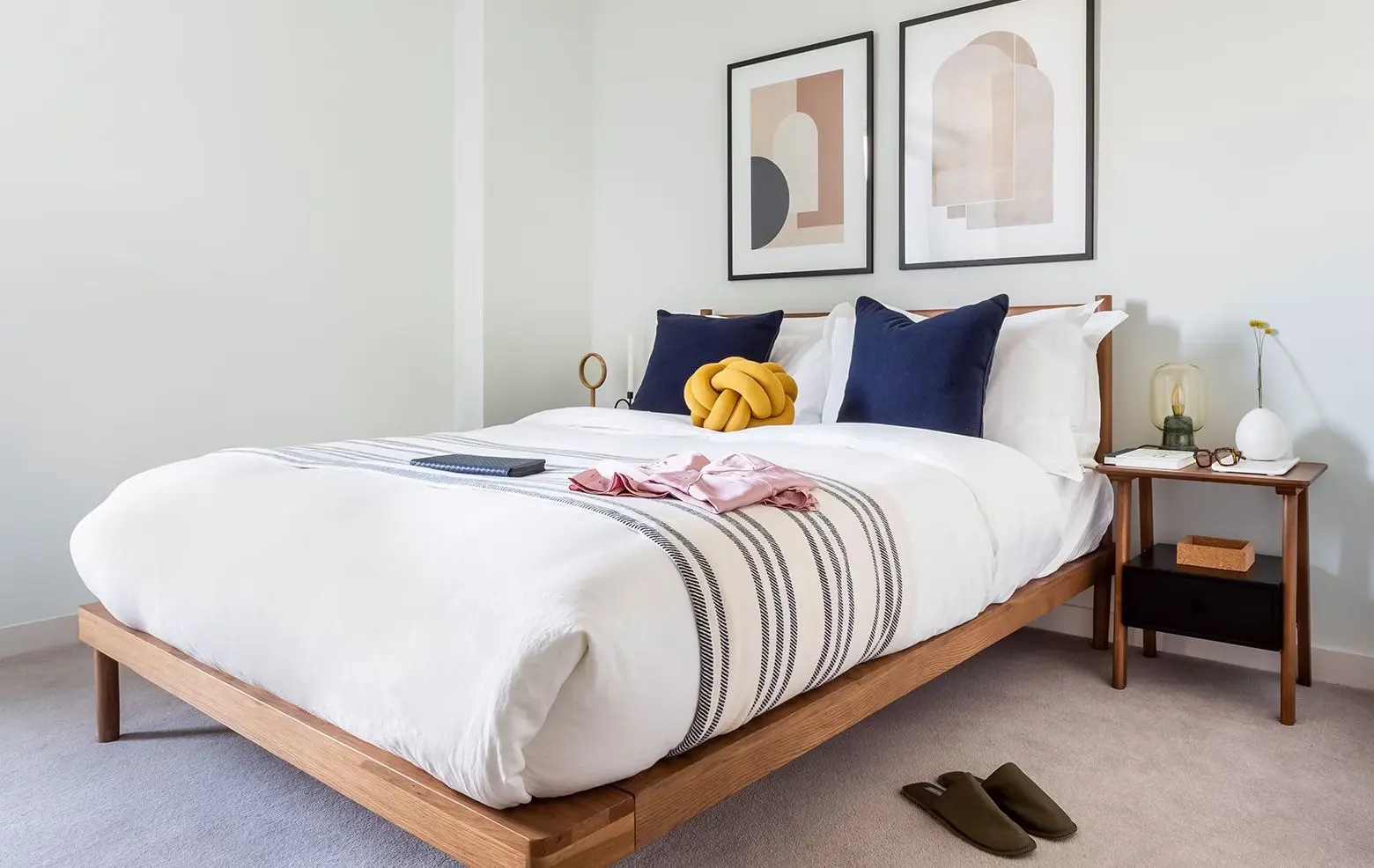 Thumbnail Bright and minimalistic bedroom at Ten Degrees with double bed and framed artwork