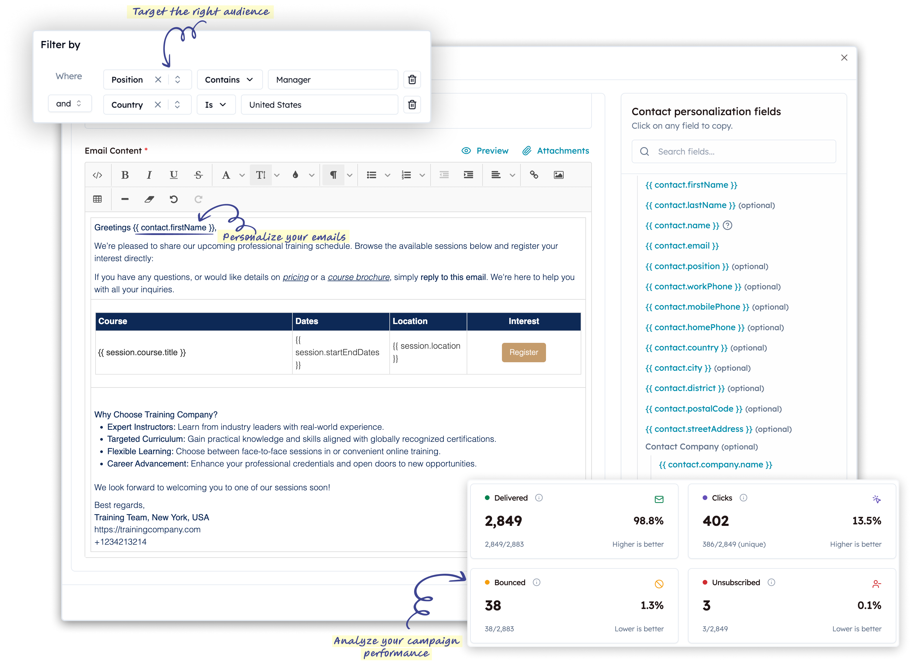 Screenshot of Email Marketing feature