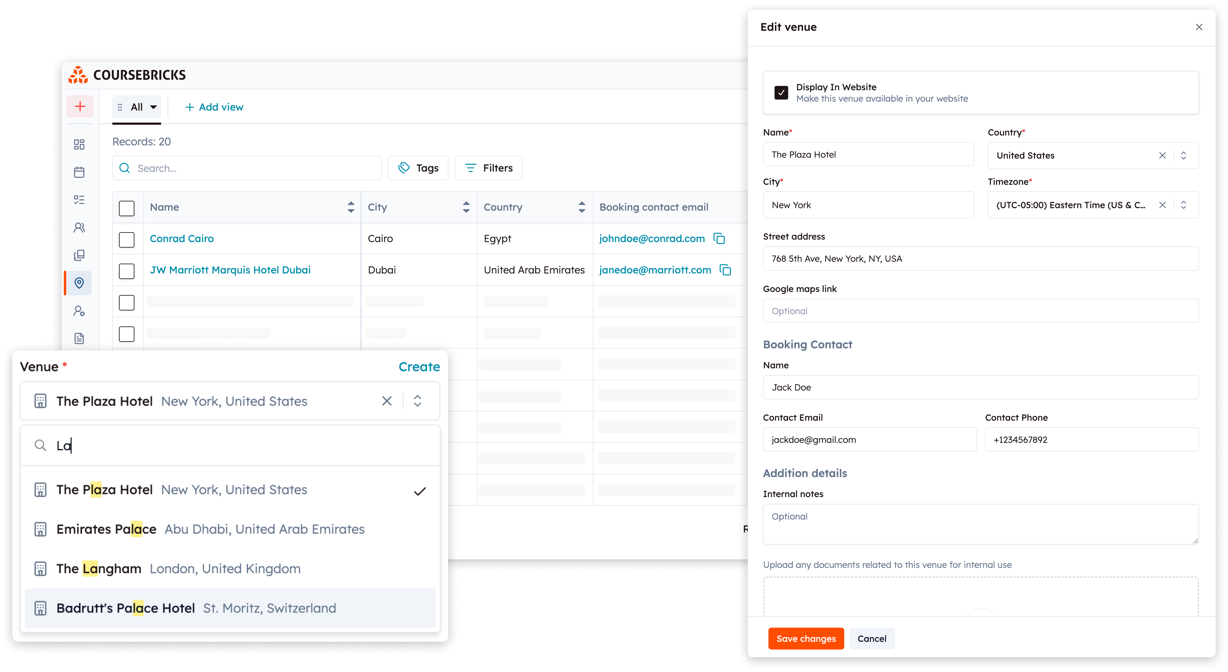 Screenshot of Venue Management feature