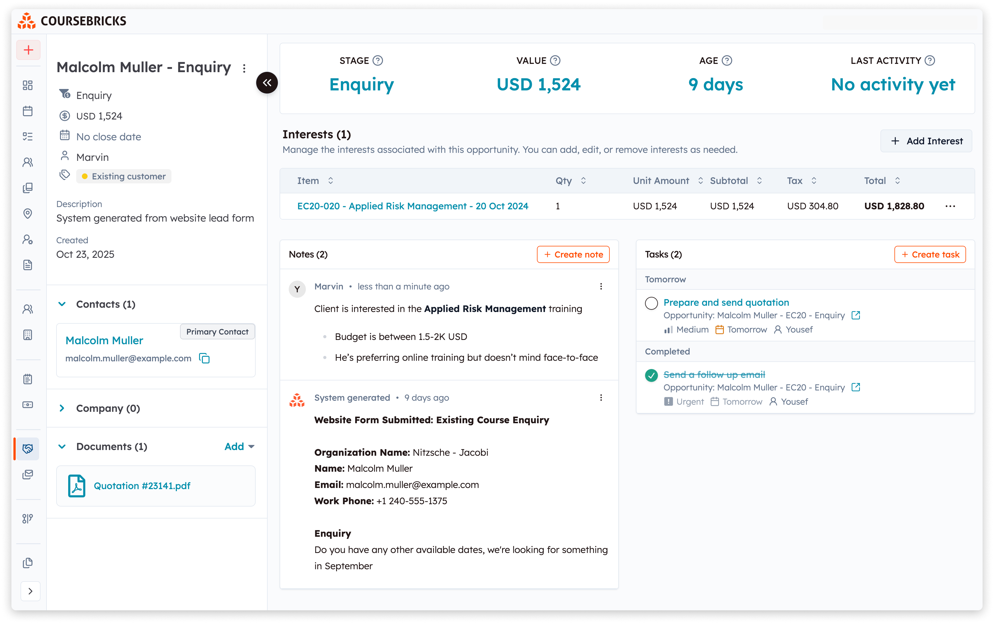 Screenshot of Lead Management feature