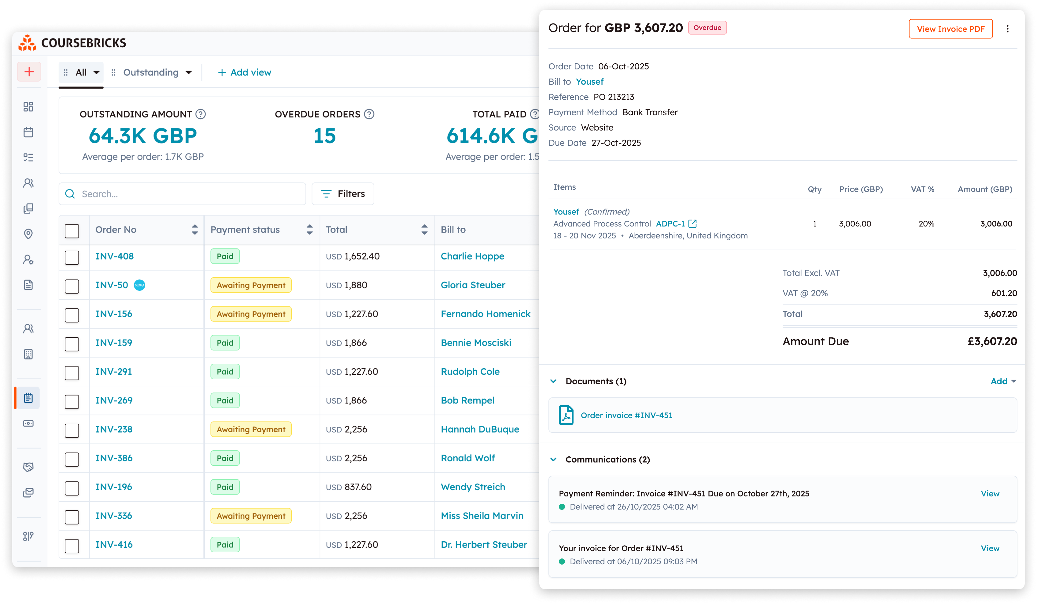 Screenshot of Billing & Invoicing feature