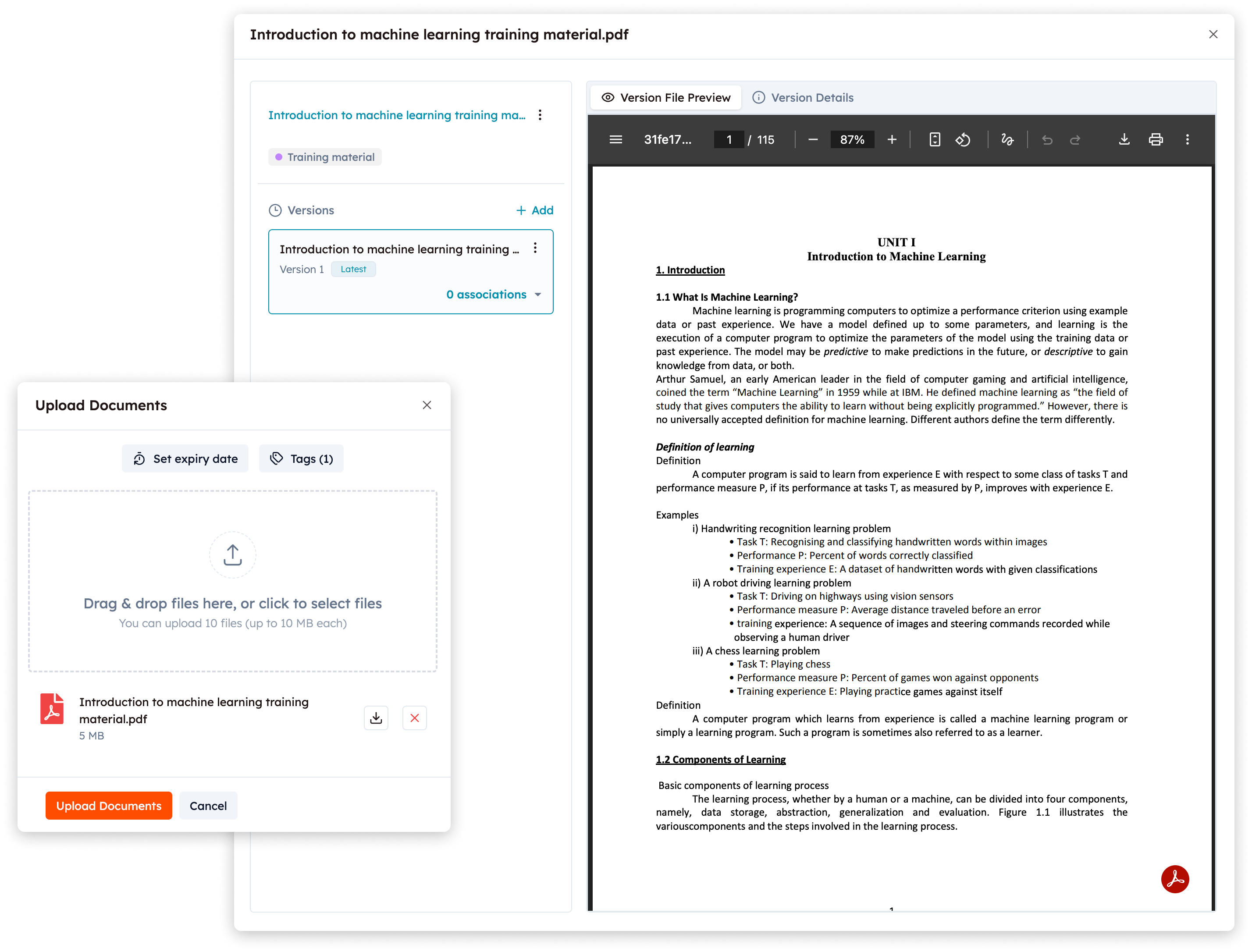 Screenshot of Document Management System feature