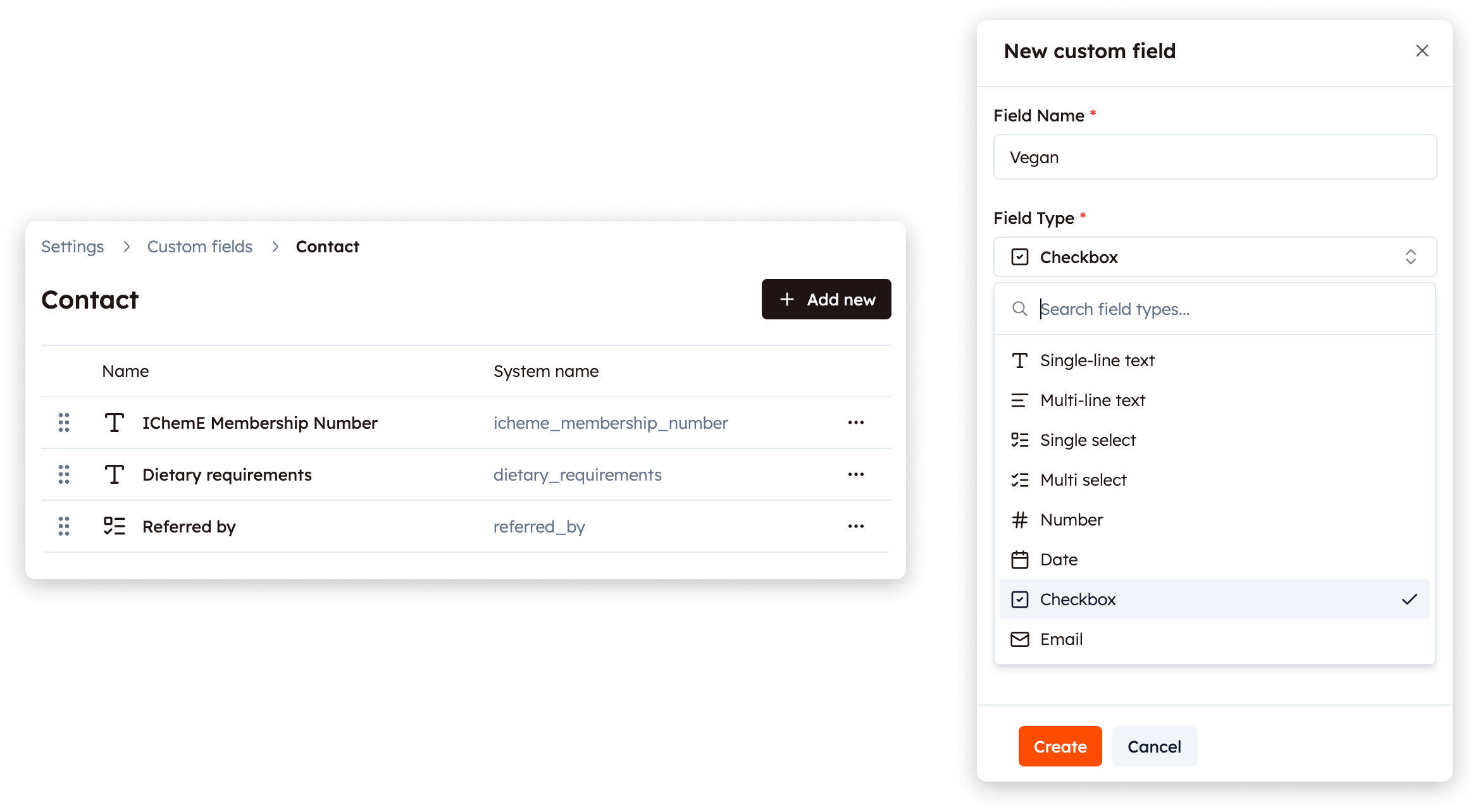 Screenshot of Custom Fields feature