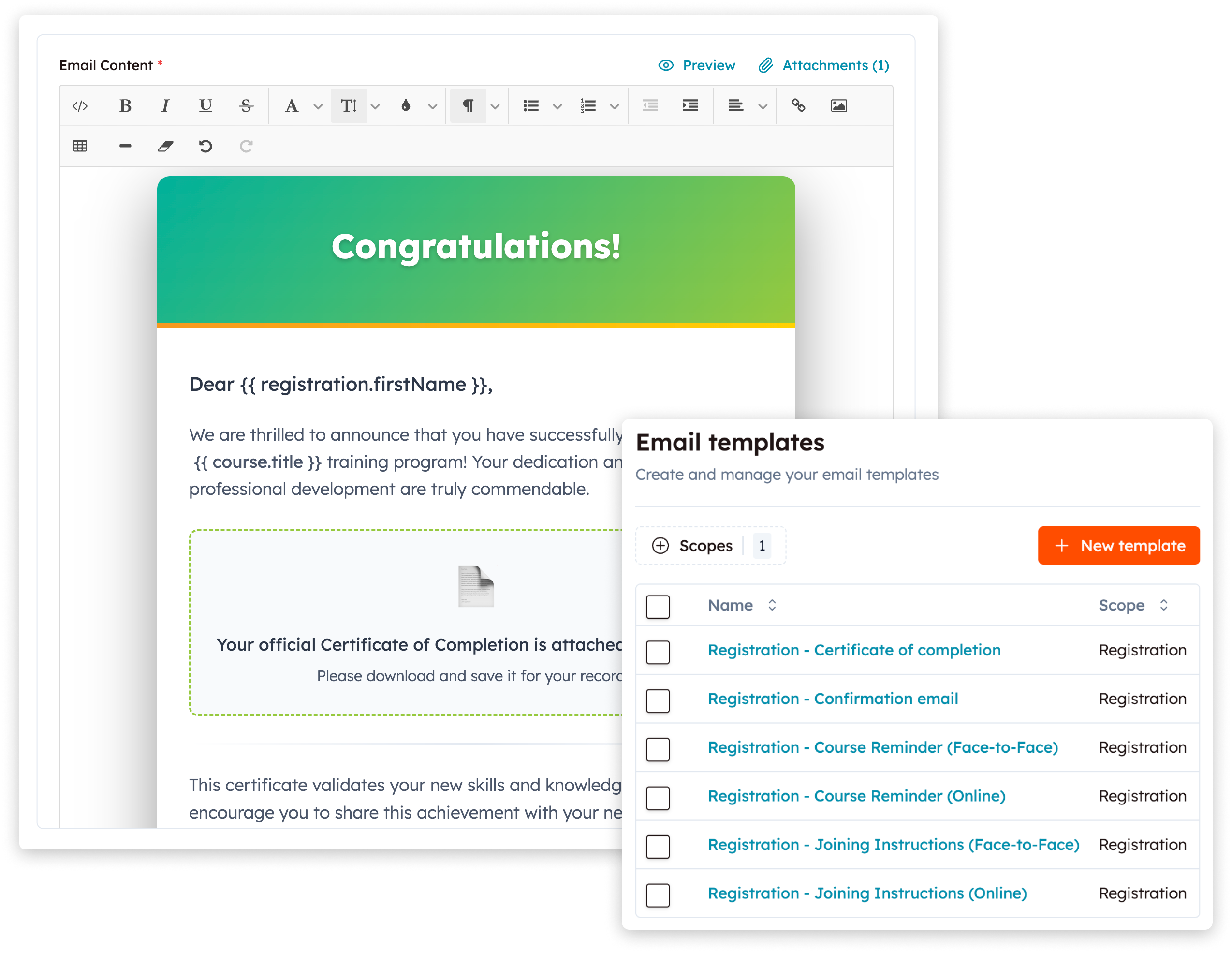 Screenshot of Email Templates feature