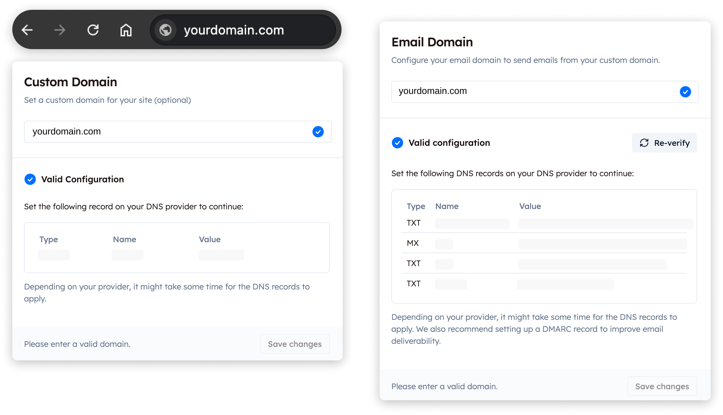 Screenshot of Domain Customization feature