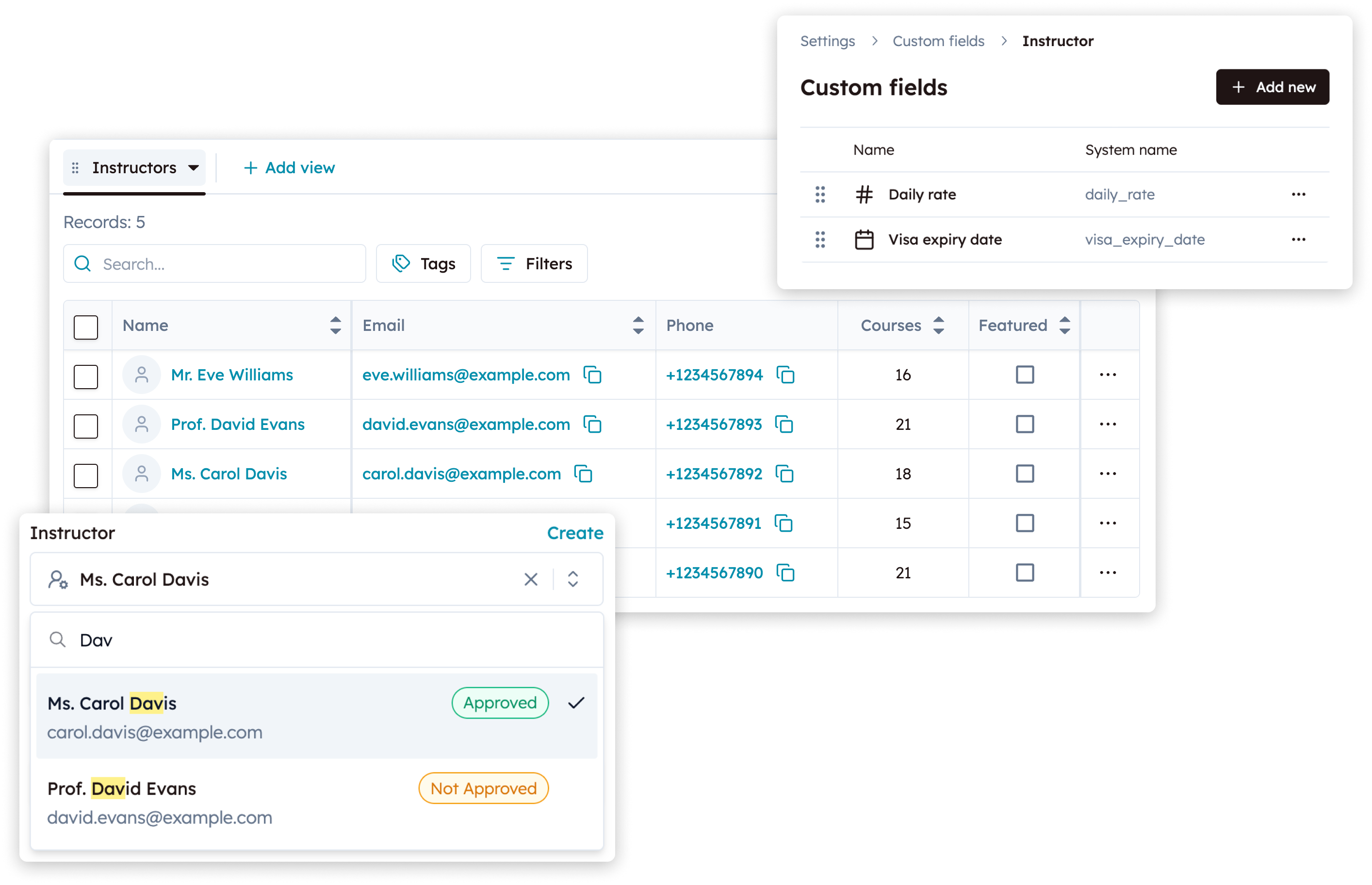 Screenshot of Instructor Management feature