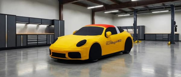 Porsche 911 yellow cover in workshop
