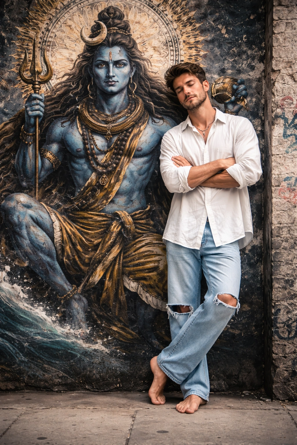 Urban Shiva Mural Cinematic Portrait (Absolute Face Lock)