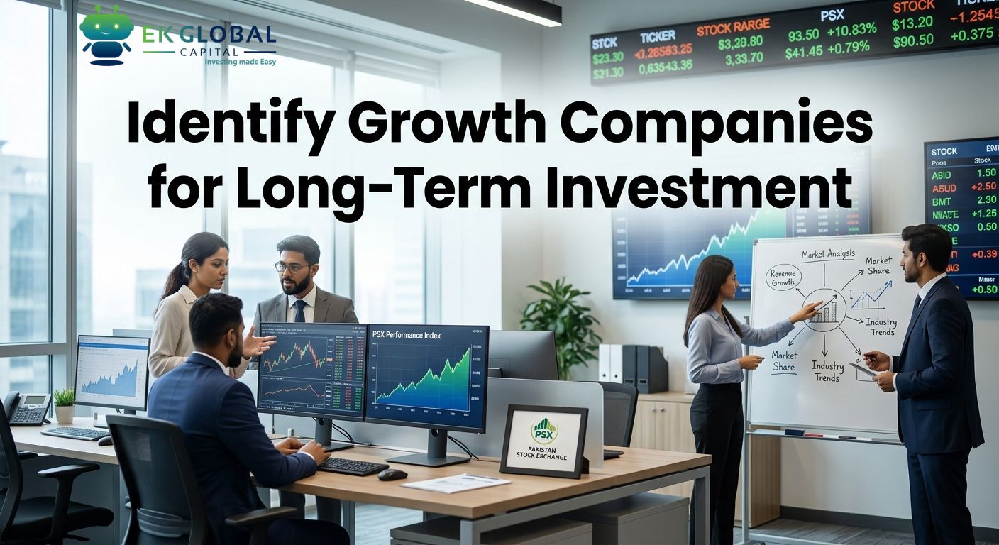 Identify Growth Companies for Long-Term Investment. A Comprehensive Guide to Growth Investing in the Pakistan Stock Exchange (PSX) with EK Global Capital