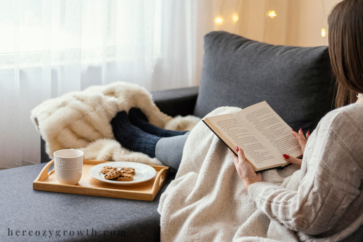 Cozy reading nook for calming books for anxiety and overthinking
