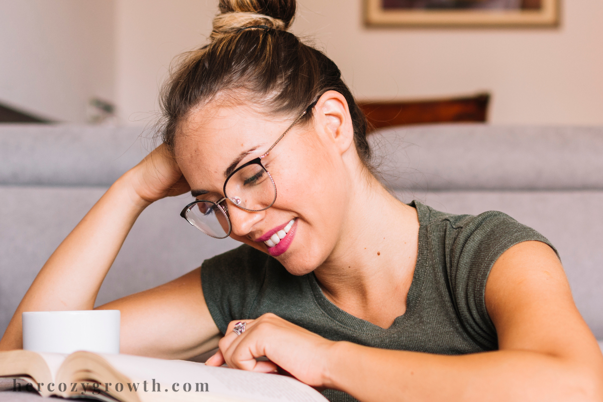 Woman enjoying money mindset books for women at home